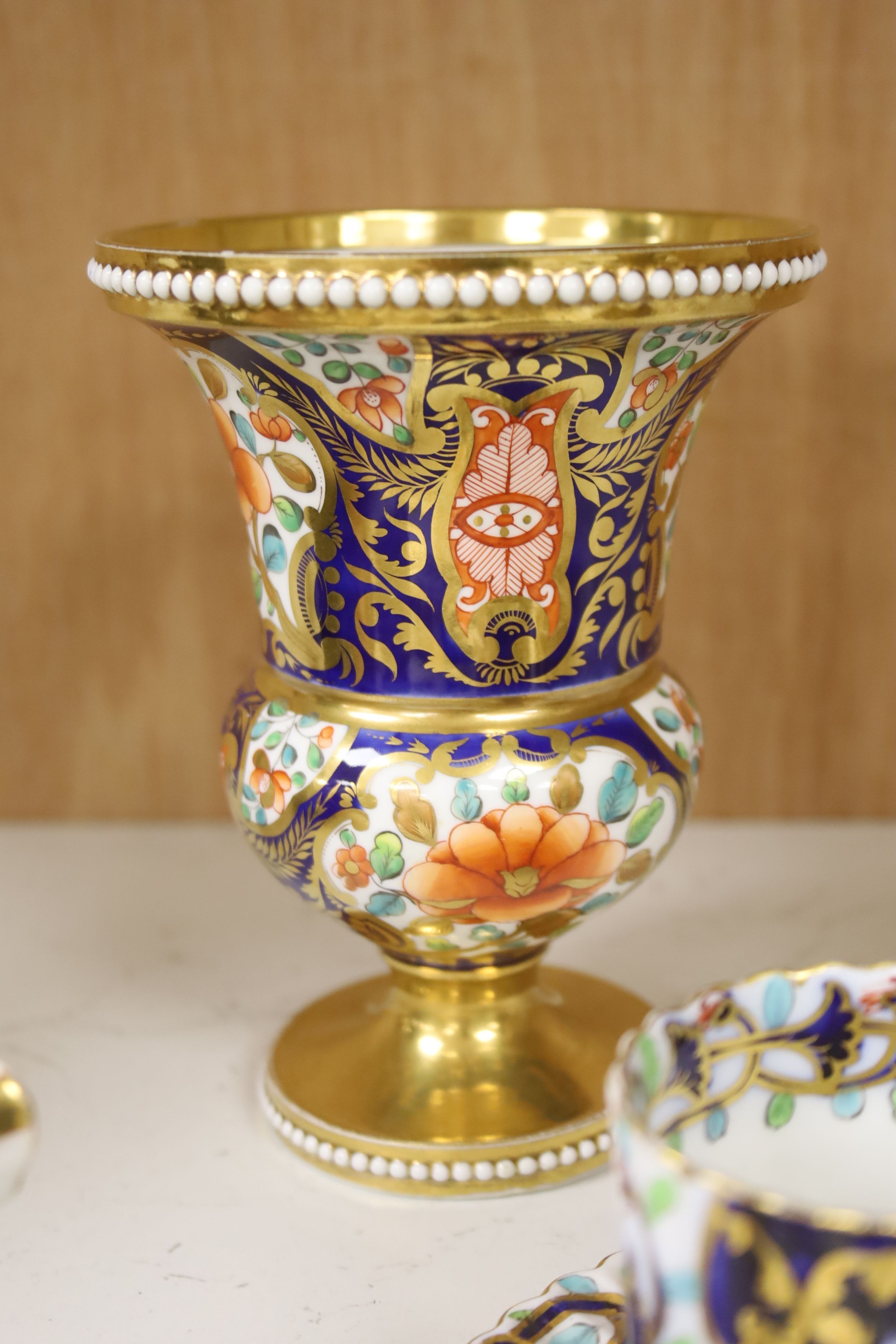 A Spode vase with beaded rim and foot rim painted with an imari pattern c.1820,